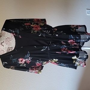 XL EUC black floral shirt‎ with sheer overlay